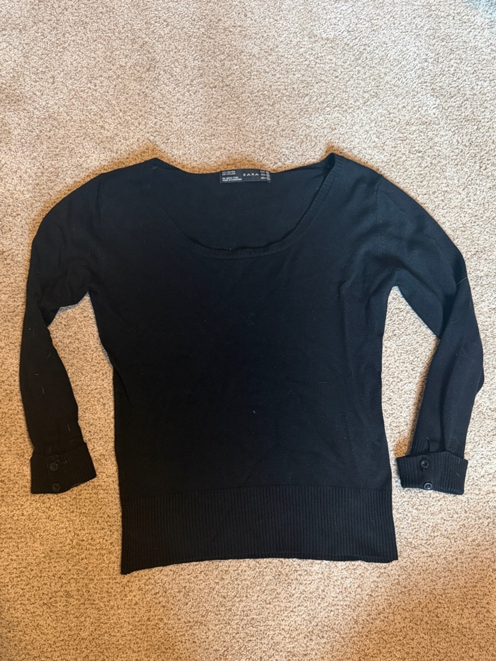 Zara Black Scoop Neck Lightweight Knit Sweater